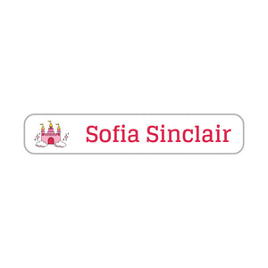 slim rectangle iron-on clothing labels princess white - pink