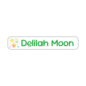slim rectangle iron-on clothing labels stars green rainbow