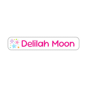 slim rectangle iron-on clothing labels stars pink rainbow