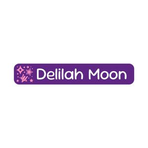 slim rectangle iron-on clothing labels stars purple pink