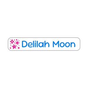 slim rectangle iron-on clothing labels stars pink blue