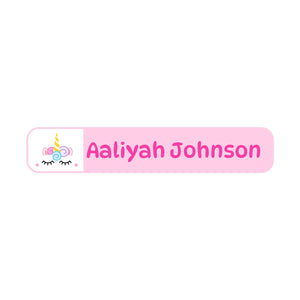 slim rectangle iron-on clothing labels for kids unicorn light pink