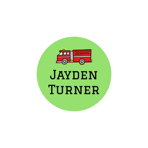 circle clothing name labels for kids in fire truck green