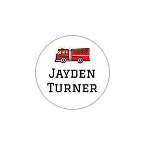 circle clothing name labels for kids in fire truck white