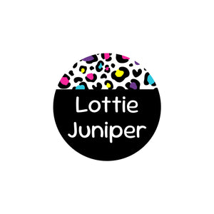 circle clothing labels leopard print rainbow