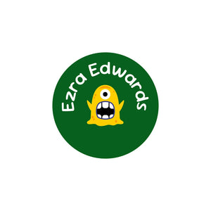 circle clothing labels monsters dark green