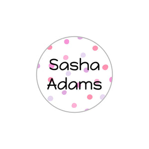 circle laundry-safe clothing labels for kids in pom pom pink