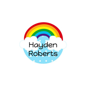circle stick-on clothing labels for kids in rainbow blue
