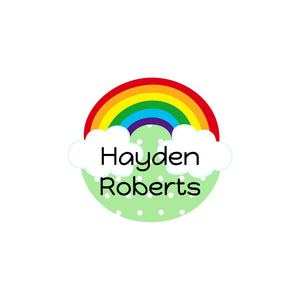 circle stick-on clothing labels for kids in rainbow green