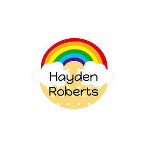 circle stick-on clothing labels for kids in rainbow orange