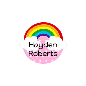 circle stick-on clothing labels for kids in rainbow pink