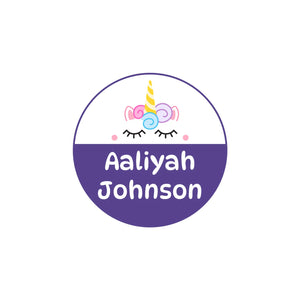 circle clothing labels for kids unicorn purple