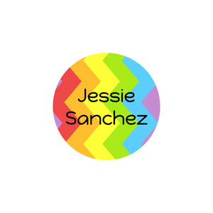circle laundry-safe name labels for kids in zig zag rainbow
