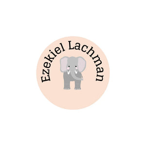 zoo animals cream circle clothing labels