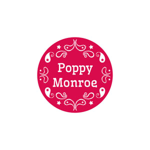 circle iron-on clothing labels western pink