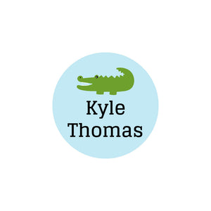 circle iron-on clothing labels alligator light blue