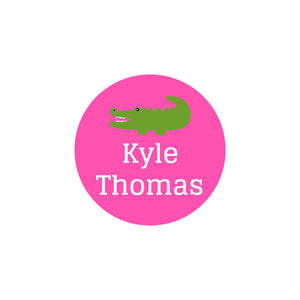 circle iron-on clothing labels alligator pink