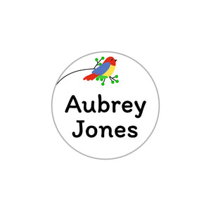 rectangle iron-on name stickers in parrot