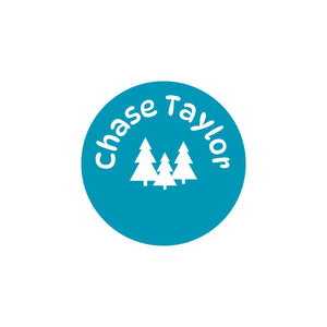 circle iron-on clothing labels campsite ocean blue