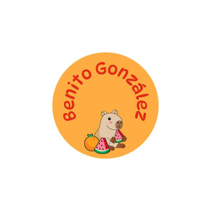 circle iron-on clothing labels capybara orange