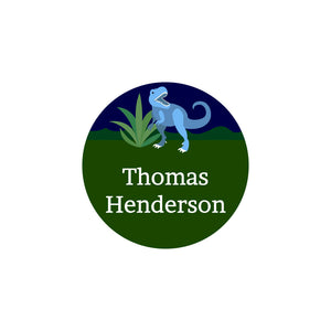 circle iron-on clothing labels dinosaurs dark green