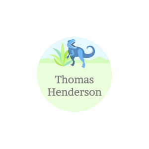 circle iron-on clothing labels dinosaurs green
