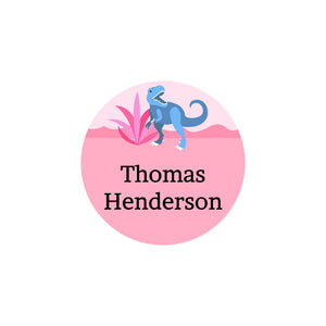 circle iron-on clothing labels dinosaurs pink