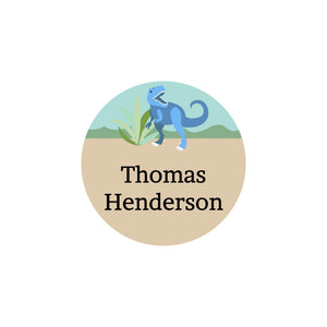 circle iron-on clothing labels dinosaurs tan