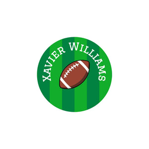 circle iron-on name stickers for kids in football green