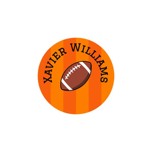 circle iron-on name stickers for kids in football orange