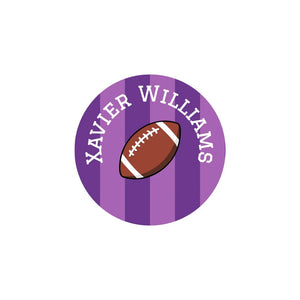 circle iron-on name stickers for kids in football purple