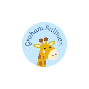 circle iron-on clothing labels giraffe blue