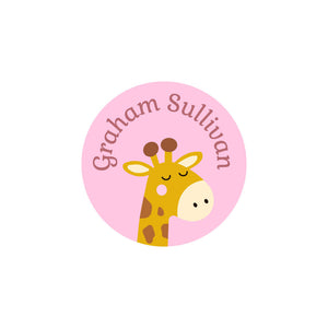 circle iron-on clothing labels giraffe pink