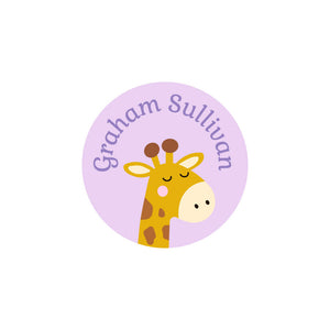 circle iron-on clothing labels giraffe purple