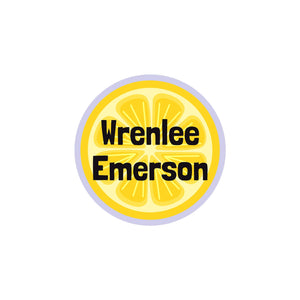 circle iron-on clothing labels lemons purple