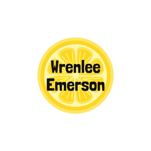 circle iron-on clothing labels lemons yellow