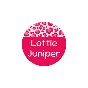 circle iron-on clothing labels leopard print pink