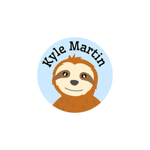 circle iron on clothing labels for kids sloth blue