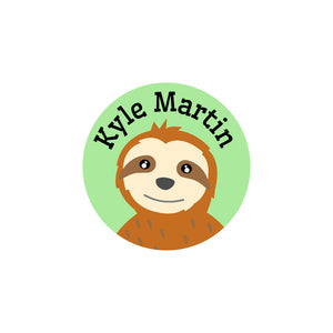 circle iron on clothing labels for kids sloth green