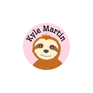 circle iron on clothing labels for kids sloth pink