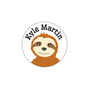 circle iron on clothing labels for kids sloth white