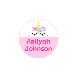circle iron-on clothing labels for kids unicorn light pink