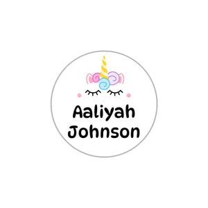 circle iron-on clothing labels for kids unicorn white