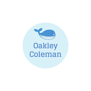 whale blue circle iron-on clothing labels