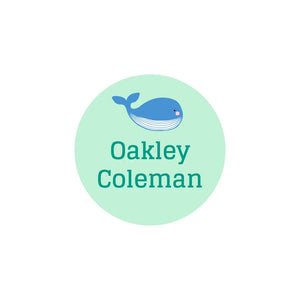 whale green circle iron-on clothing labels