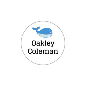 whale white circle iron-on clothing labels