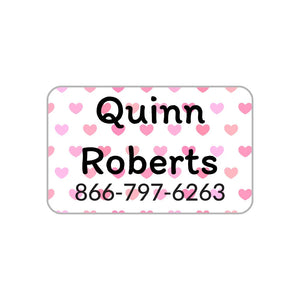 contact clothing labels for kids in hearts pink