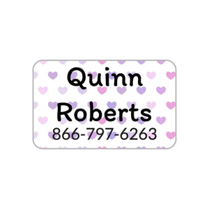 contact clothing labels for kids in hearts purple