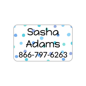 name and contact clothing labels for kids in pom pom blue