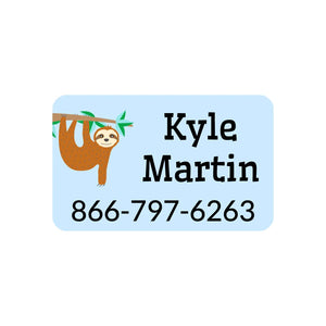 contact information clothing labels for kids sloth blue